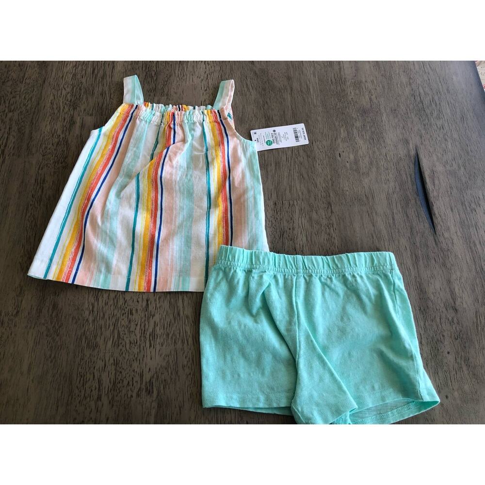 Carters Two Piece Stripe Top and Aqua Shorts - 24M
